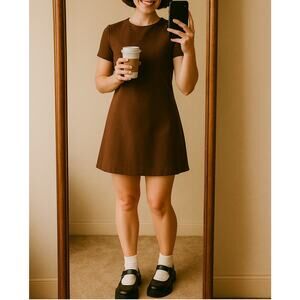 Vintage Ann Taylor Silk Shift Dress Espresso Brown Boxy Tailored Workwear 10